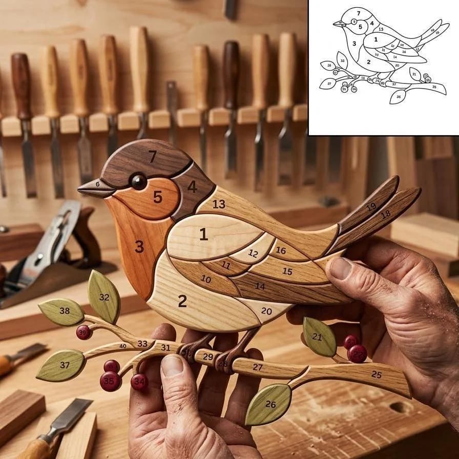 Blue Bird Intarsia Pattern PDF | Scroll Saw Woodworking Template | Beginner Bird Wood Art Plan | DIY Digital Download