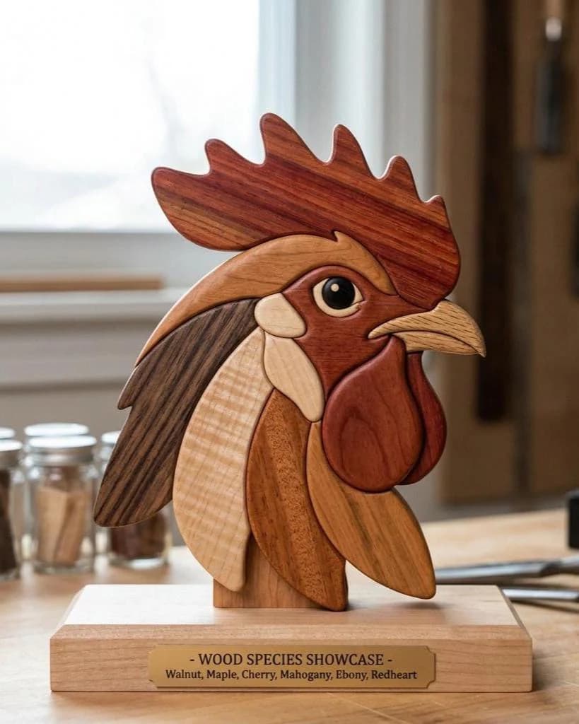 Rooster Head Intarsia Pattern PDF | Beginner Scroll Saw Woodworking Plan | Farmhouse Rooster Wall Art Digital Download