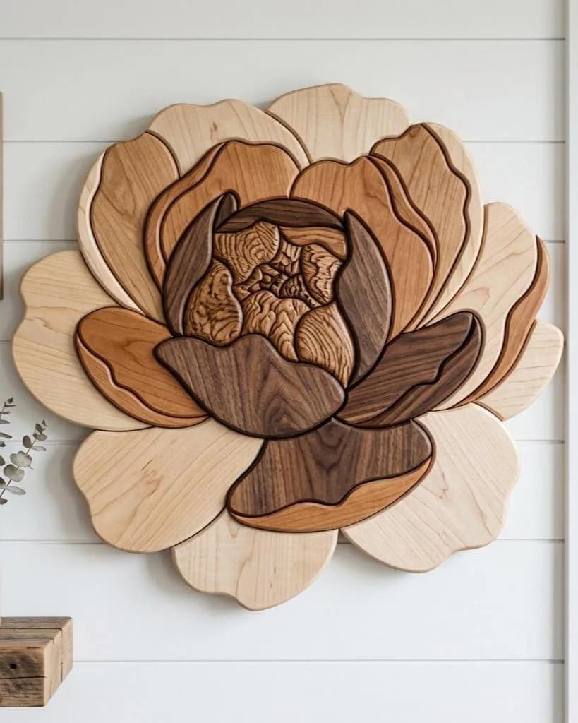 Peony Flower Intarsia Pattern PDF, Wooden Floral Wall Art Template, Scroll Saw Project, DIY Woodworking Plan, Beginner Friendly