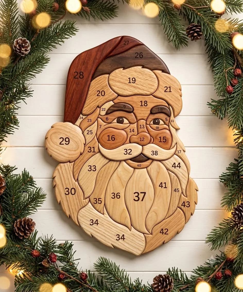 Santa Claus Intarsia Pattern PDF | Christmas Scroll Saw Woodworking Pattern | Beginner Friendly DIY Holiday Wood Craft Template