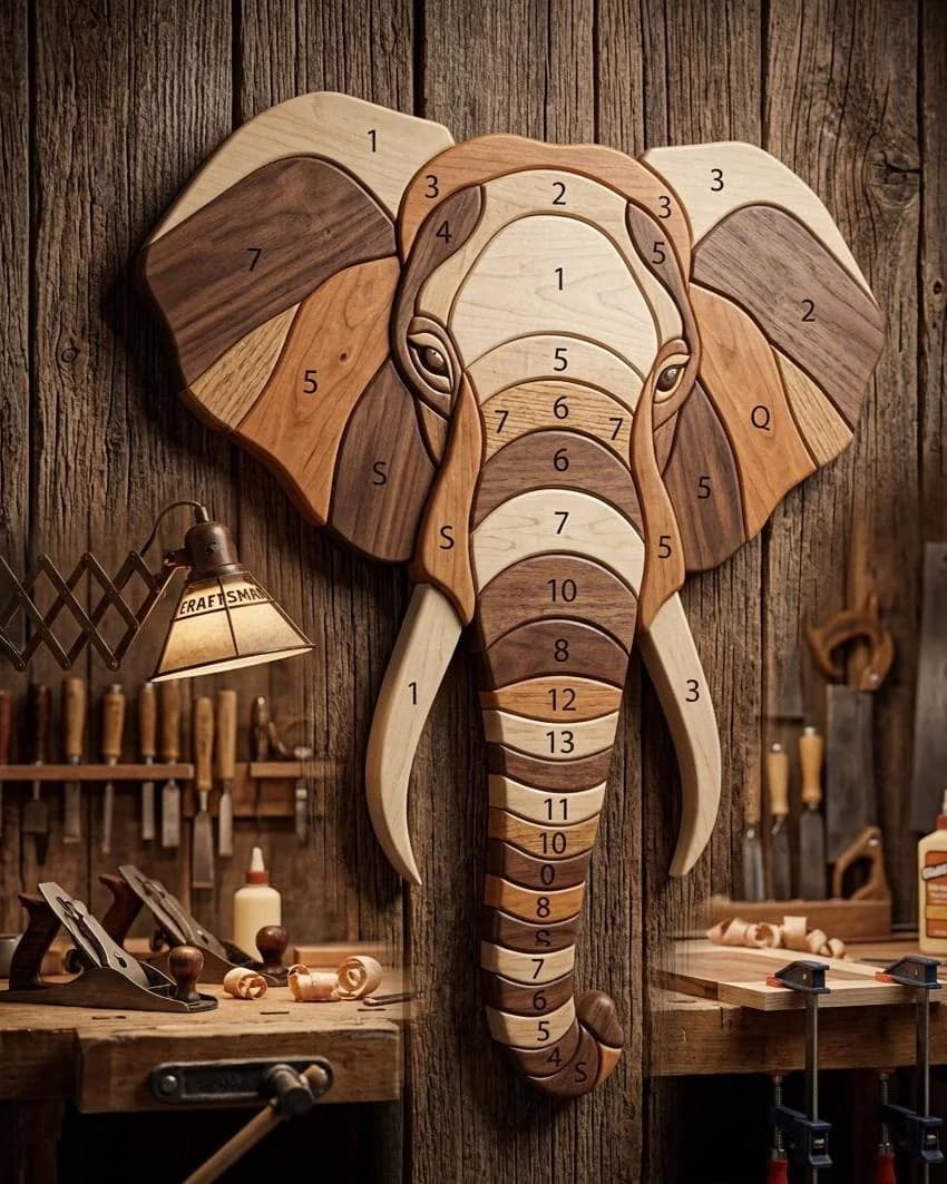 Elephant Head Intarsia Pattern PDF, African Wildlife Wood Art, Safari Wall Decor, Realistic Elephant Scroll Saw Pattern