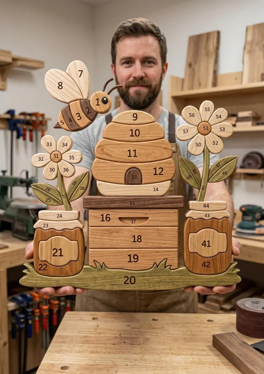 Bee Intarsia Pattern, Beehive & Honey Jar Woodworking PDF, Scroll Saw Pattern, Bee Farmhouse Decor, Digital Download