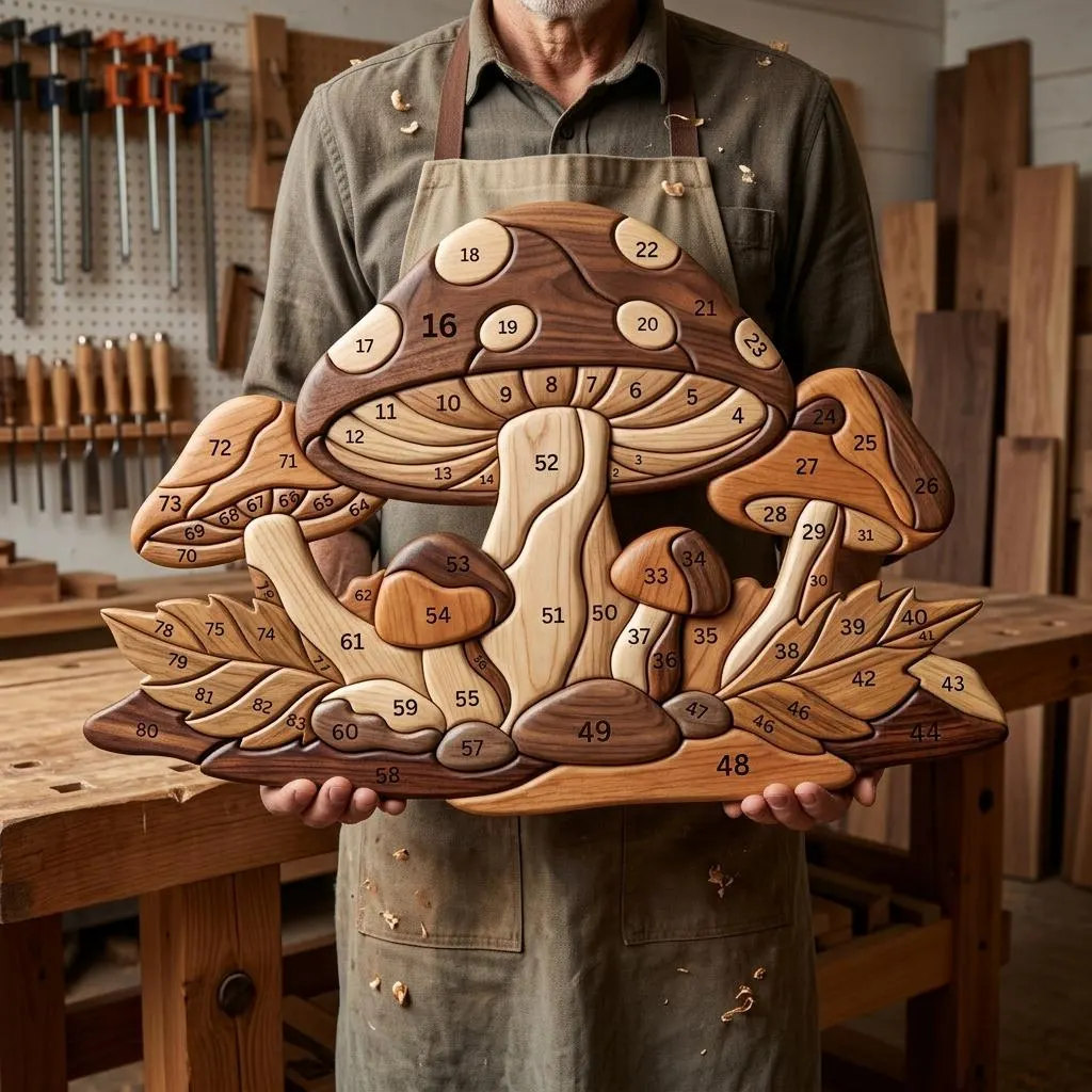 Mushroom Intarsia Pattern PDF | Woodland Mushroom Woodworking Pattern | Rustic Forest Wall Art | DIY Wood Project