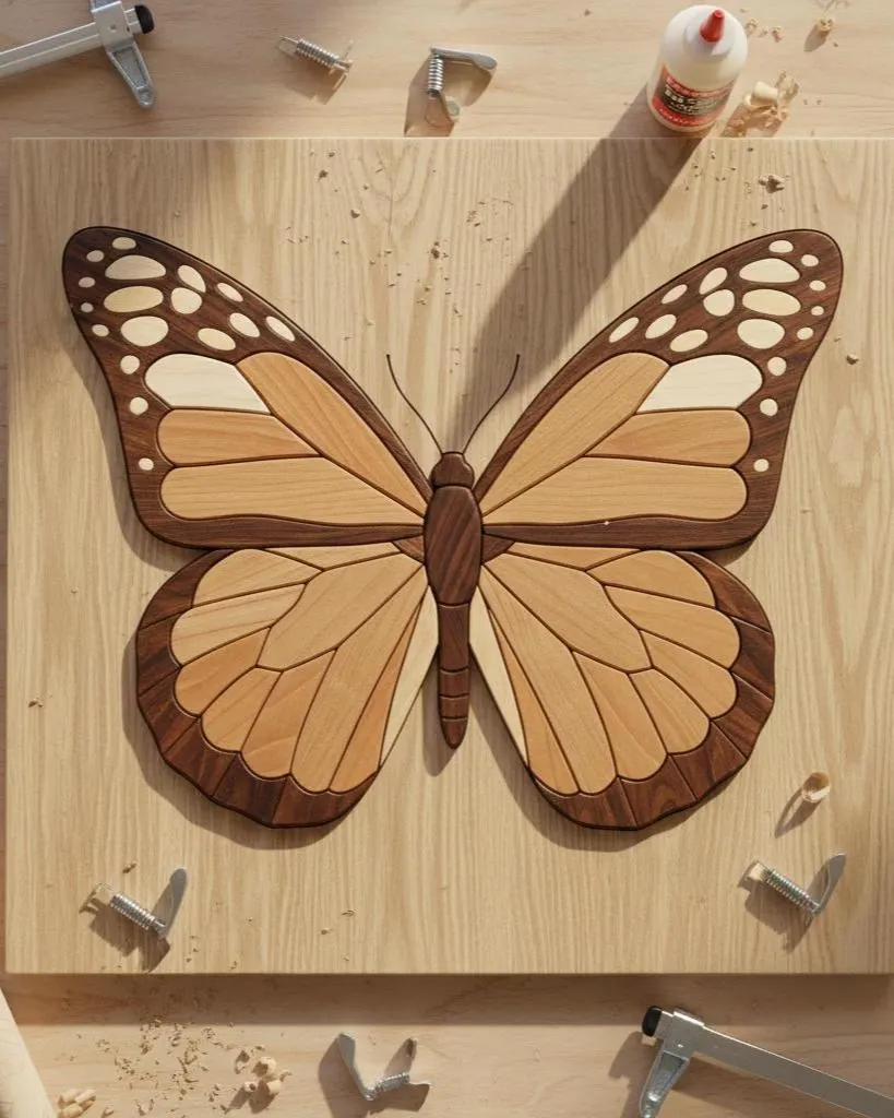 Butterfly Intarsia Pattern PDF – Monarch, Decorative Scroll & Realistic Butterfly Woodworking Template