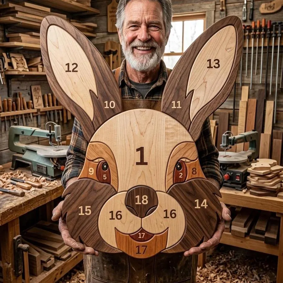 Rabbit Face Intarsia Pattern PDF | Bunny Scroll Saw Pattern | Woodworking Digital Download | DIY Woodland Nursery Decor