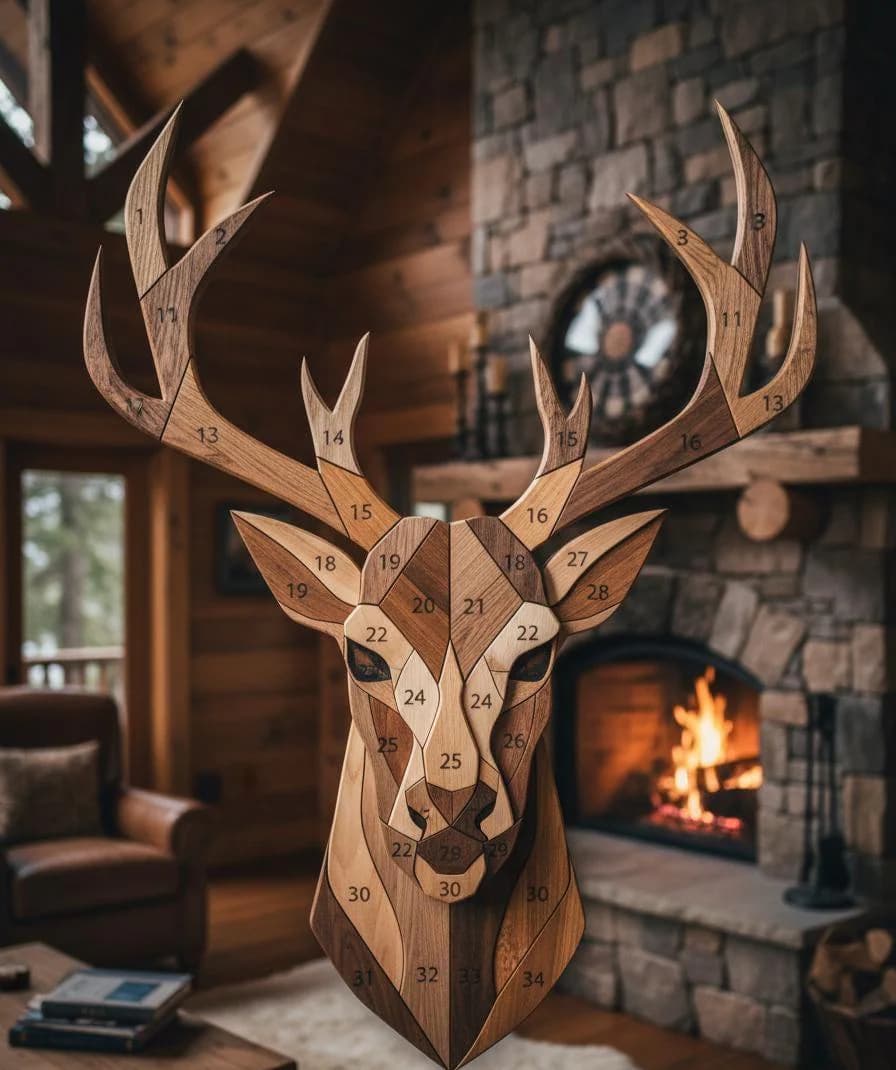 Deer Head Intarsia Pattern PDF | Whitetail Deer Woodworking Plan | DIY Scroll Saw Wall Art | Wildlife Wood Project Template