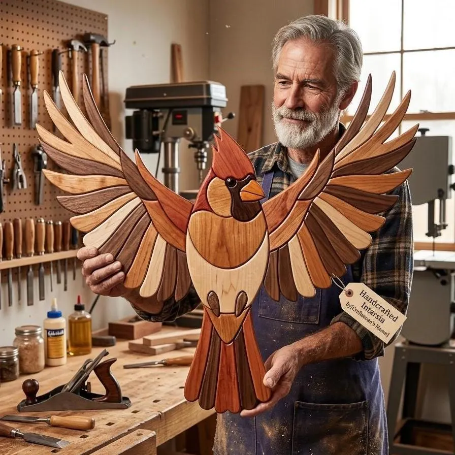 Flying Cardinal Intarsia Pattern PDF | Scroll Saw Bird Woodworking Plan | Cardinal Wall Art DIY Template