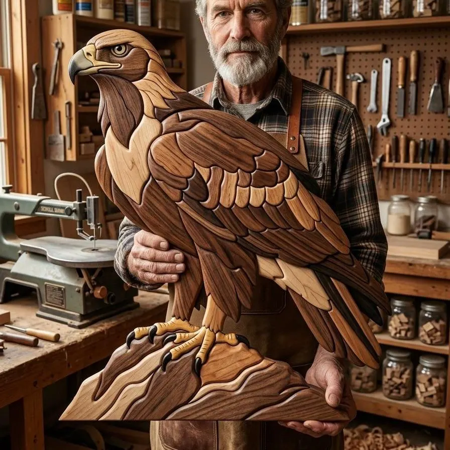 Golden Eagle Intarsia Pattern PDF | Eagle Woodworking Plan | Bird Scroll Saw Pattern | DIY Wood Wall Art Digital Download
