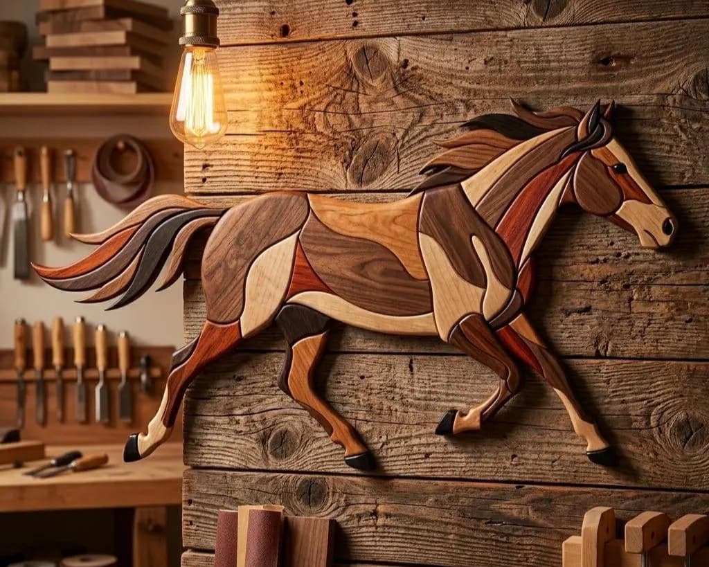 Running Horse Intarsia Pattern PDF | Scroll Saw Woodworking Plan | Easy Beginner Animal Design | DIY Wood Art Template | Digital Download