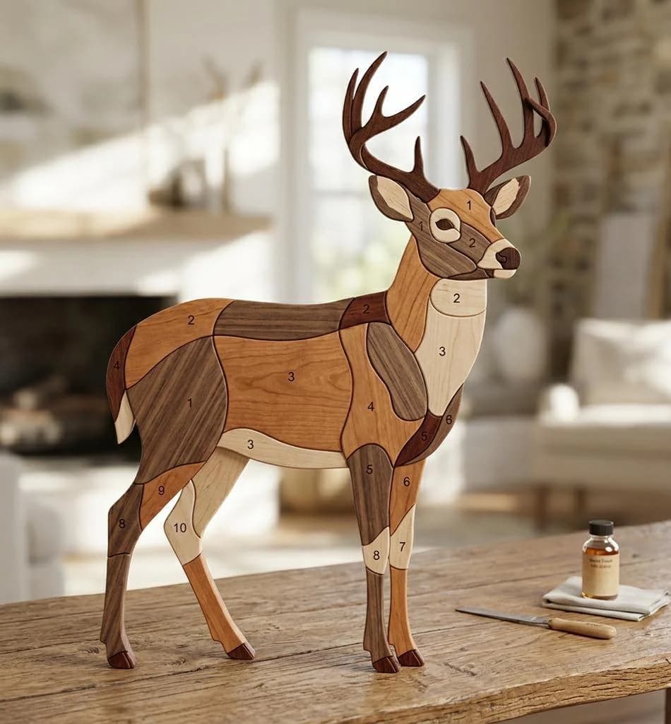 Deer Intarsia Pattern PDF – Scroll Saw Woodworking Template – Buck Wall Art Plan – Printable DIY Wood Pattern – Beginner Friendly