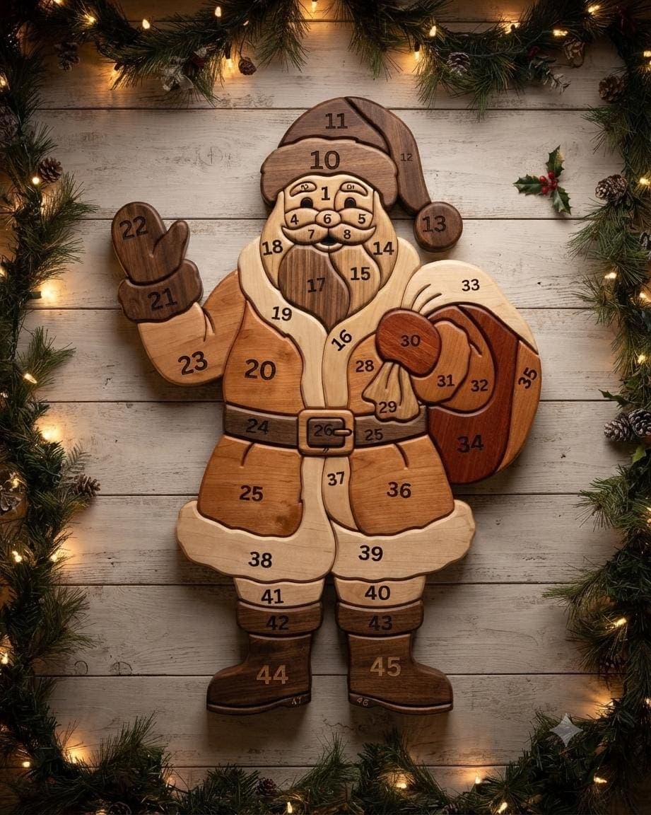 Santa Claus Full Body Intarsia Pattern PDF | Christmas Scroll Saw Woodworking Plan | Beginner Friendly Holiday Wood Craft