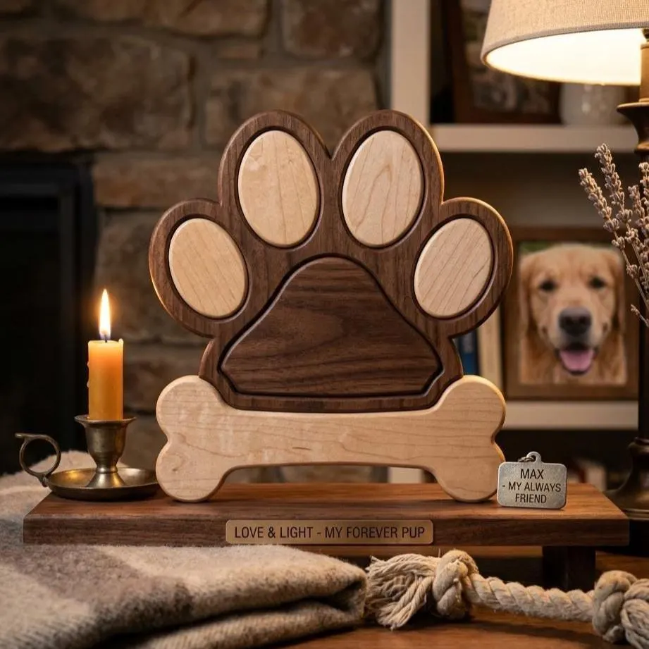 Dog Paw with Bone Intarsia Pattern PDF, Scroll Saw Woodworking Template, Pet Paw Wall Art, Beginner Friendly DIY Wood Craft