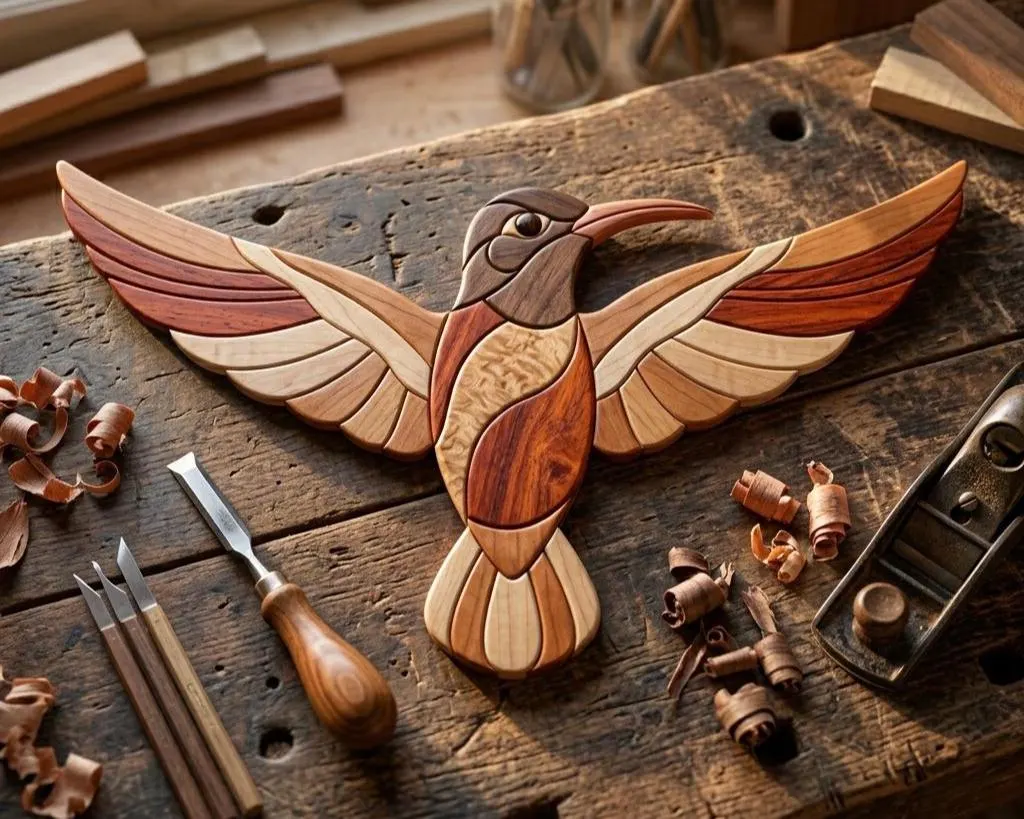 Flying Hummingbird Intarsia Pattern | Scroll Saw Woodworking Plan | Bird Wall Art DIY | Beginner Friendly Wood Pattern PDF