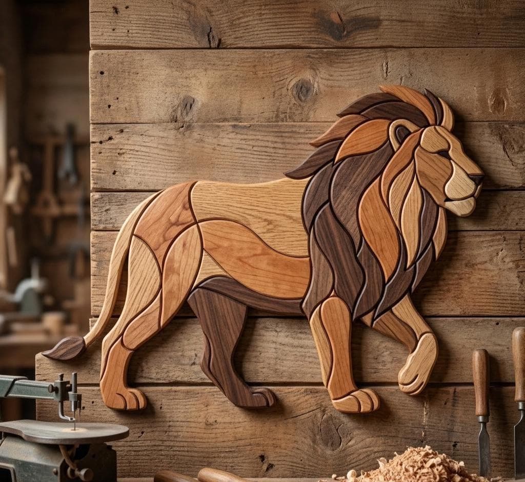 Walking Lion Intarsia Pattern PDF, Scroll Saw Woodworking Plan, Easy Animal Wood Art Template, DIY Beginner Friendly Wall Decor