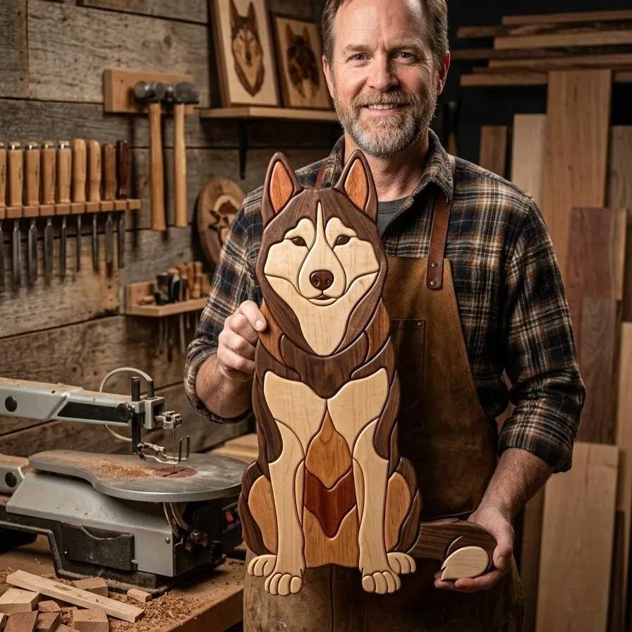 Siberian Husky Intarsia Woodworking Pattern PDF | Scroll Saw Template | Beginner-Friendly DIY Wood Art Digital Download