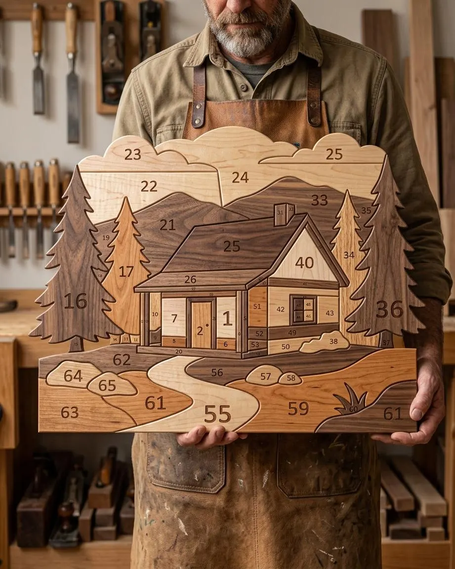 Cabin in the Woods Intarsia Pattern, Rustic Cabin Woodworking Pattern, Forest Lodge Wall Art, Mountain Cabin PDF, DIY Wood Art