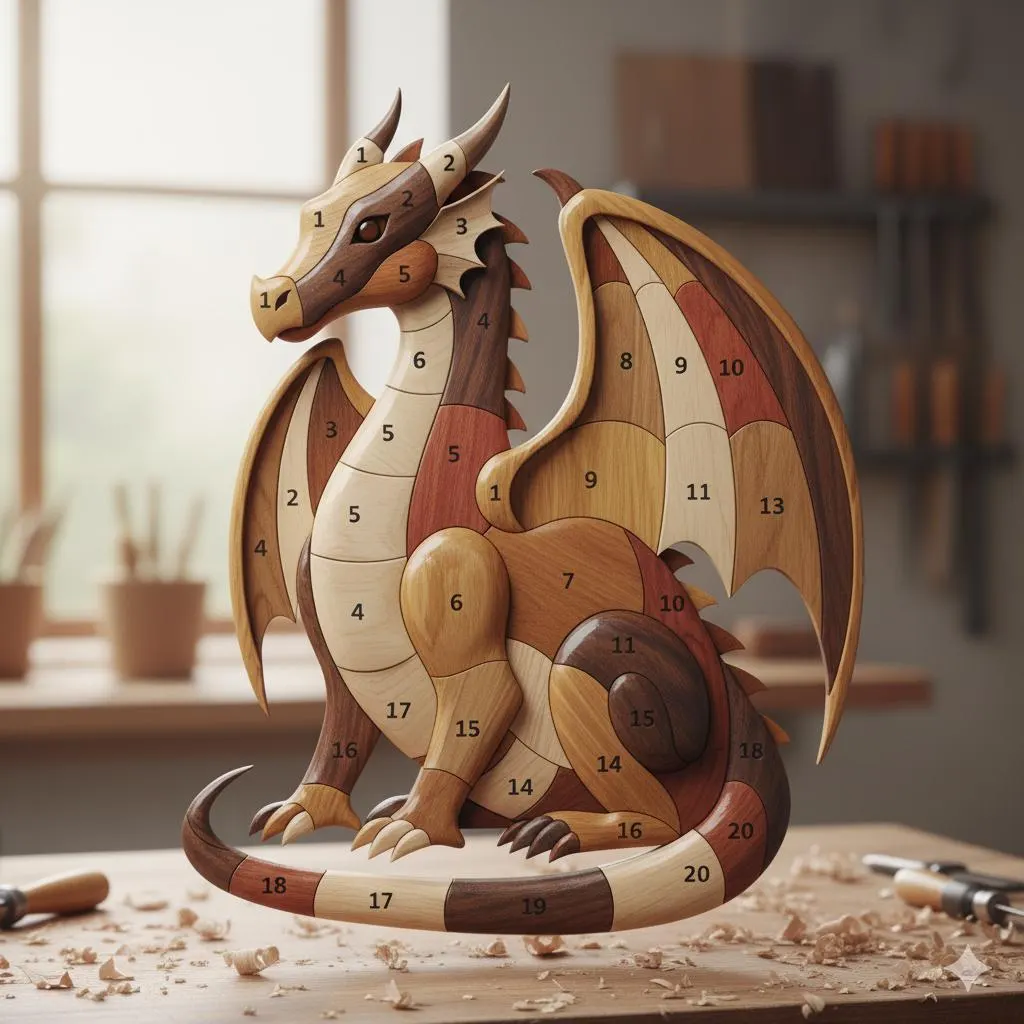 Sitting Dragon Intarsia Pattern PDF, Scroll Saw Dragon Woodworking Plan, Fantasy Dragon Wall Art, DIY Wood Puzzle Pattern