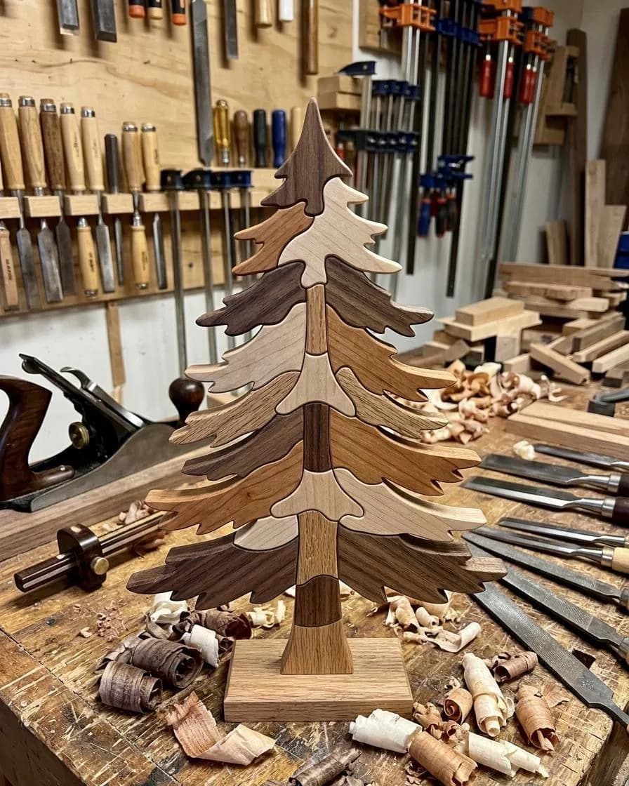 Pine Tree Intarsia Pattern PDF | Scroll Saw Woodworking Template | Rustic Cabin Wall Art | DIY Digital Download