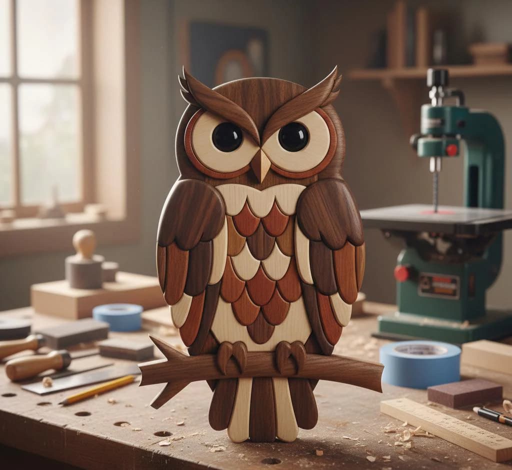 Owl Intarsia Pattern PDF, Scroll Saw Owl Pattern, Wooden Owl Wall Art Template, DIY Woodworking Intarsia Plan, Forest Owl Decor