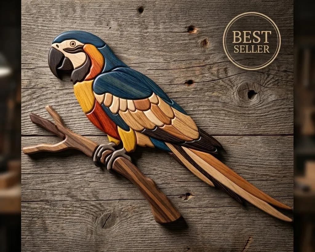 Macaw Intarsia Pattern PDF | Tropical Parrot Scroll Saw Template | Woodworking Wall Art Plan | DIY Digital Download
