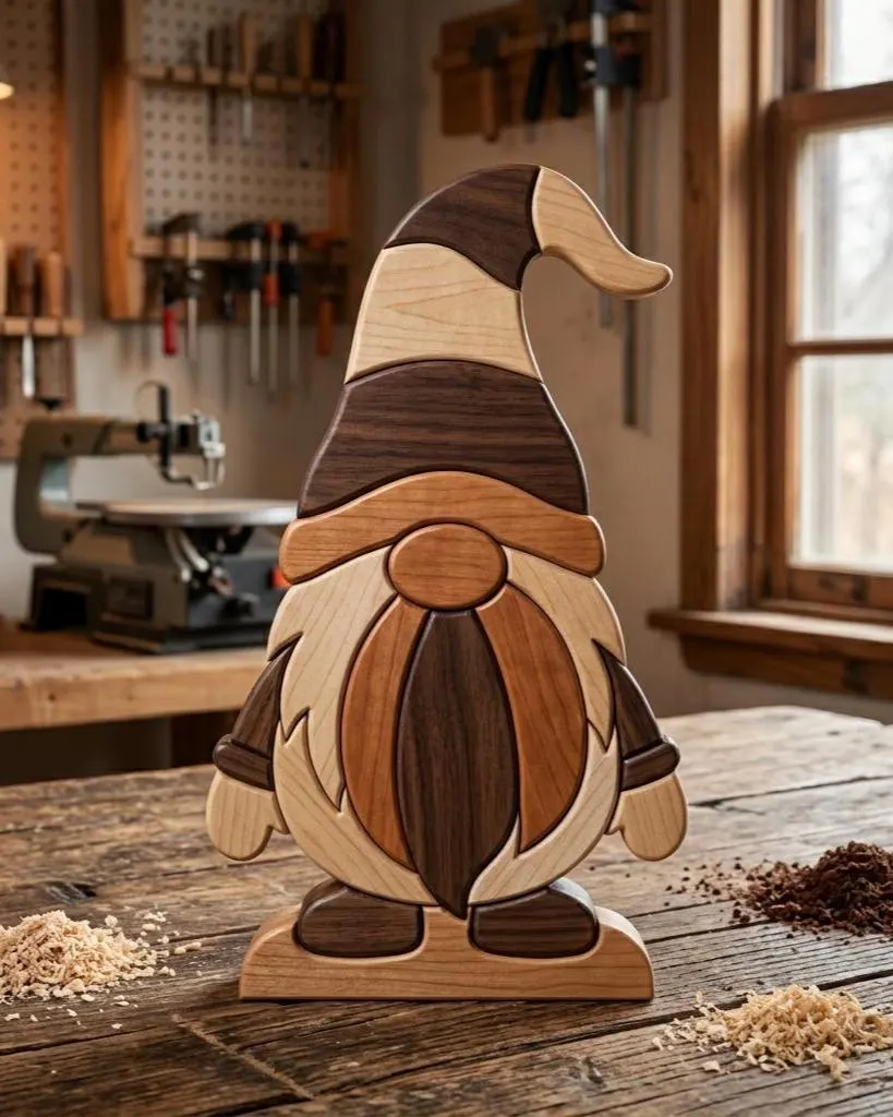 Christmas Gnome Intarsia Pattern PDF, Scroll Saw Wood Pattern, Beginner Friendly Holiday Gnome Woodworking Plan, DIY Wood Craft