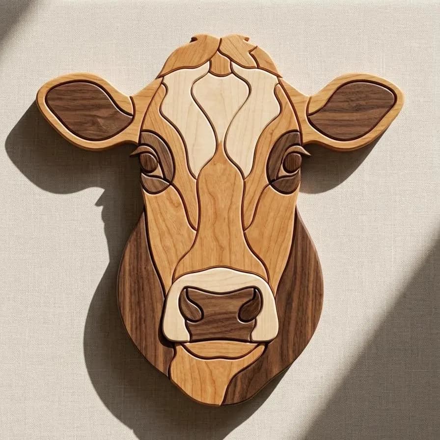 Cow Intarsia Pattern PDF | Farmhouse Cow Woodworking Plan | Scroll Saw Project | DIY Wooden Wall Art Template