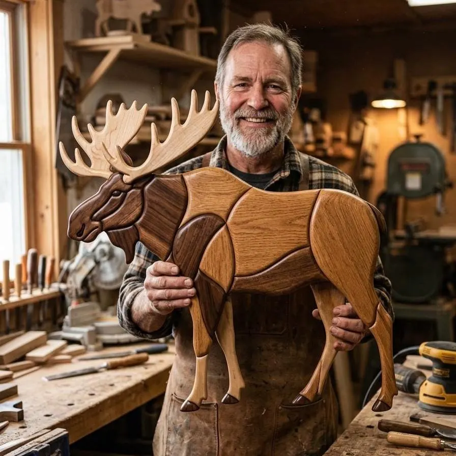 Moose Standing Side View Intarsia Pattern PDF | Scroll Saw Woodworking Template | Rustic Wildlife Wall Art Plan