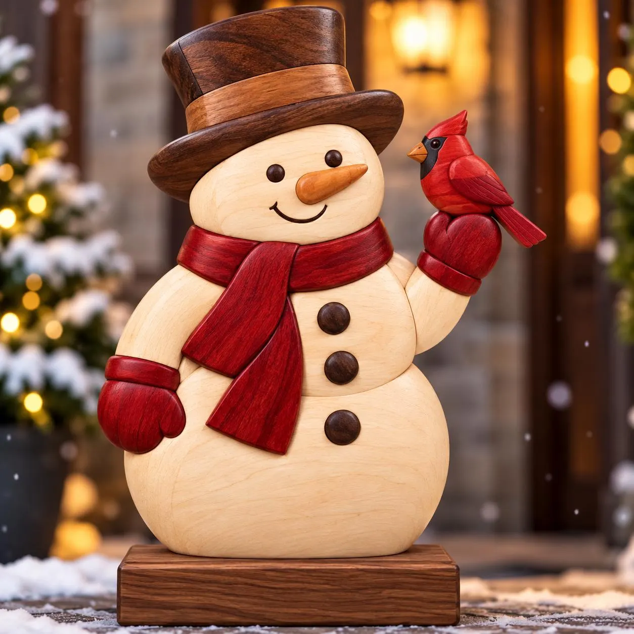 Snowman Scroll Saw Pattern, Christmas Snowman with Cardinal Bird, Winter Intarsia Woodworking Template, PDF SVG EPS Digital Download