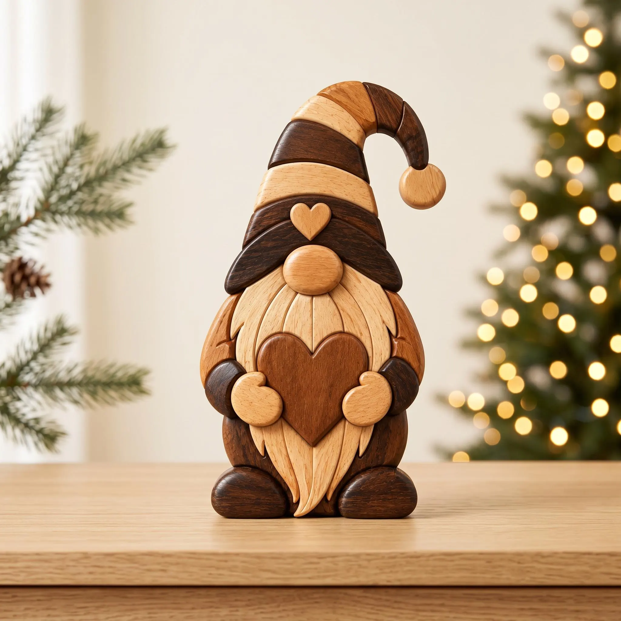 Christmas Gnome Intarsia Pattern, Scroll Saw Woodworking Template, Gnome Wood Art, PDF SVG PNG Digital Download