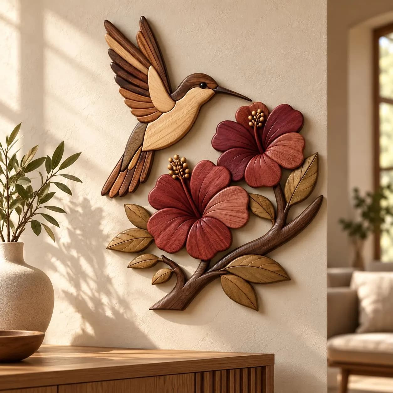 Hummingbird Hibiscus Intarsia Woodworking Plan | Scroll Saw Pattern (Digital Download)