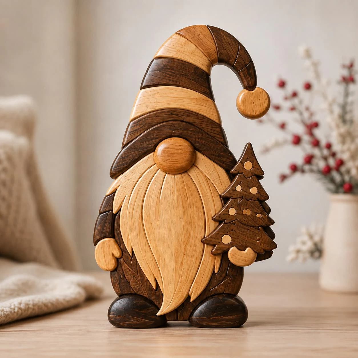 Christmas Gnome Intarsia Pattern, Scroll Saw Woodworking Template, Gnome Wood Art, PDF SVG PNG Digital Download