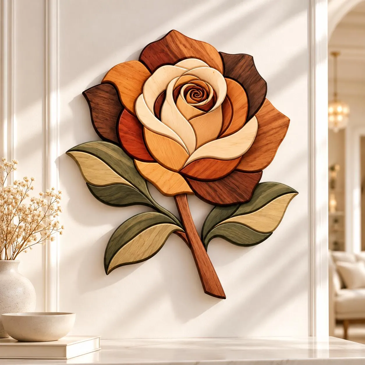 Rose Scroll Saw Pattern, Rose Intarsia Pattern, Flower Woodworking Template, Floral Wood Art, PDF SVG EPS Digital Download