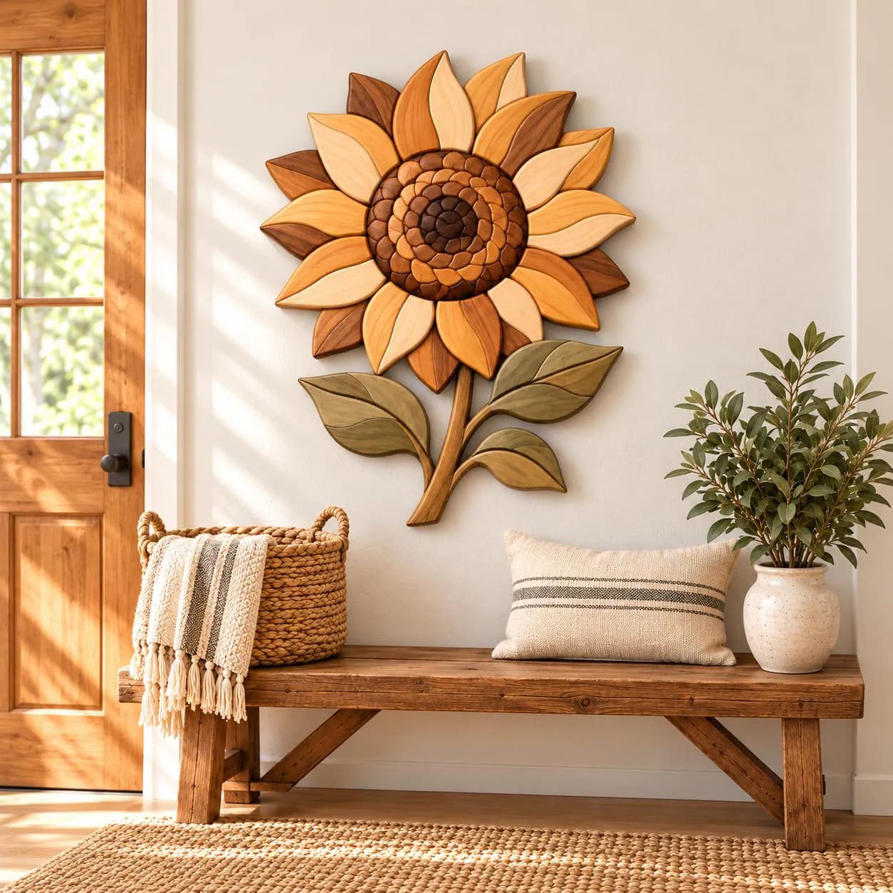 Sunflower Intarsia Wood Wall Art Pattern PDF (Beginner Friendly Scroll Saw Template)