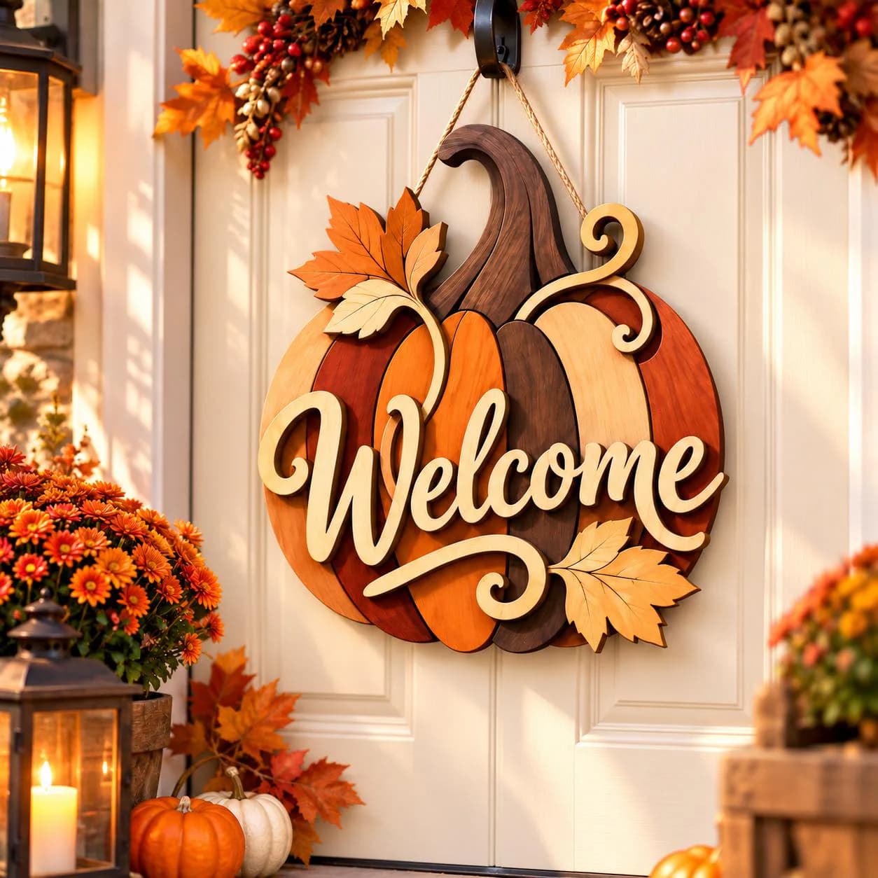 Welcome Pumpkin Scroll Saw Pattern, Intarsia Wood Template, SVG PDF PNG