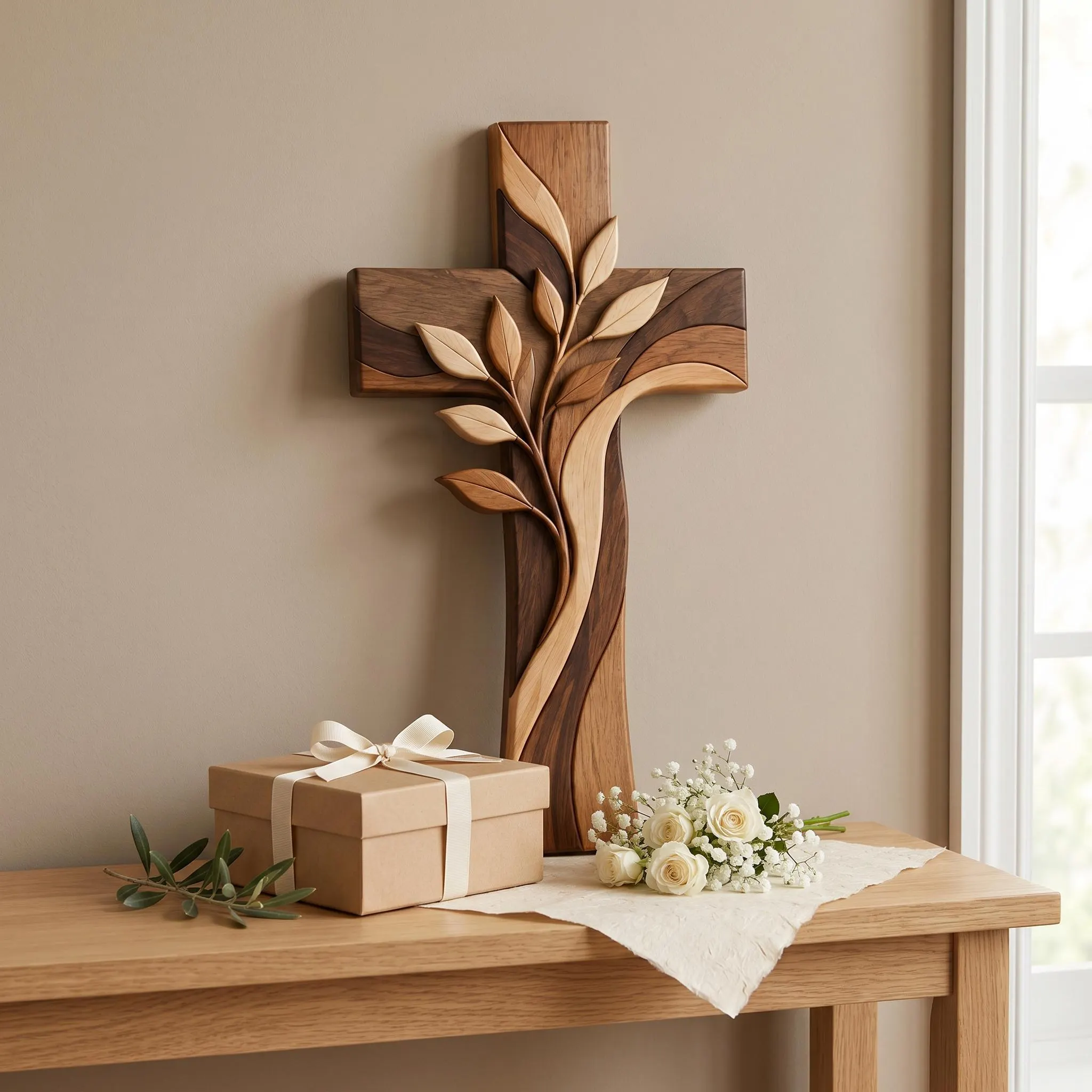 Christian Vine Cross Intarsia Woodworking Pattern (PDF SVG PNG)
