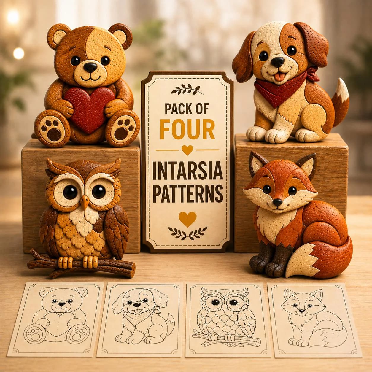 Intarsia Patterns Bundle PDF Woodworking Animal Projects Scroll Saw Plan Beginner DIY Animal Decor(Digital Download)