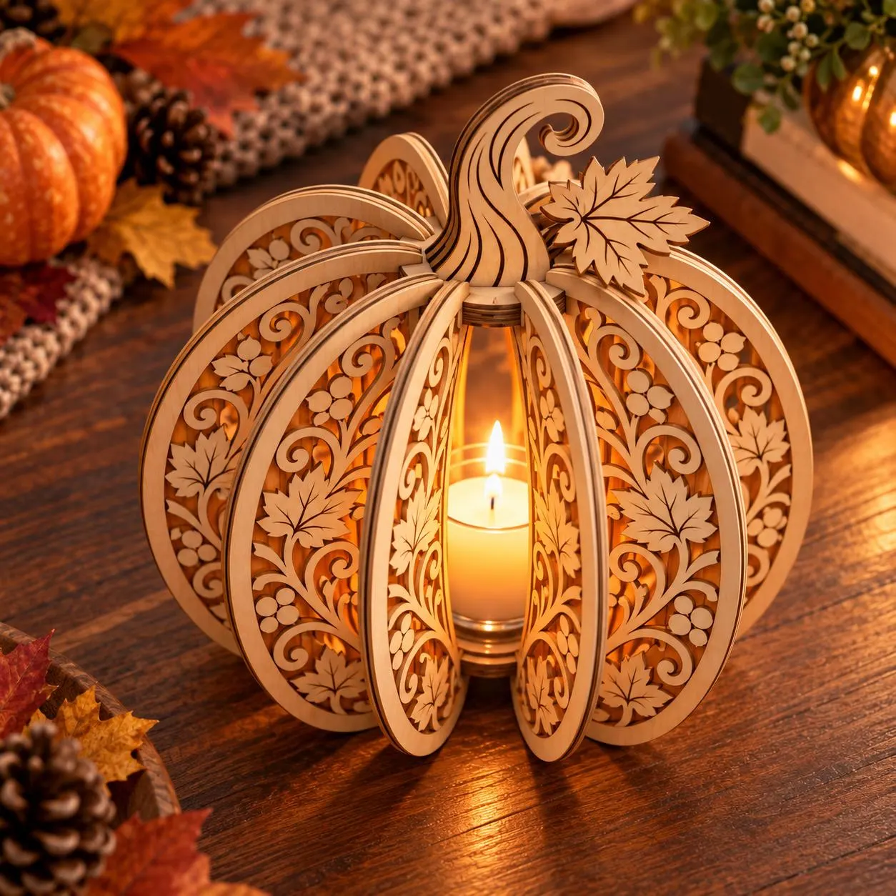 3D Pumpkin Lantern SVG | Laser Cut Fall Tealight Holder (Digital Download)