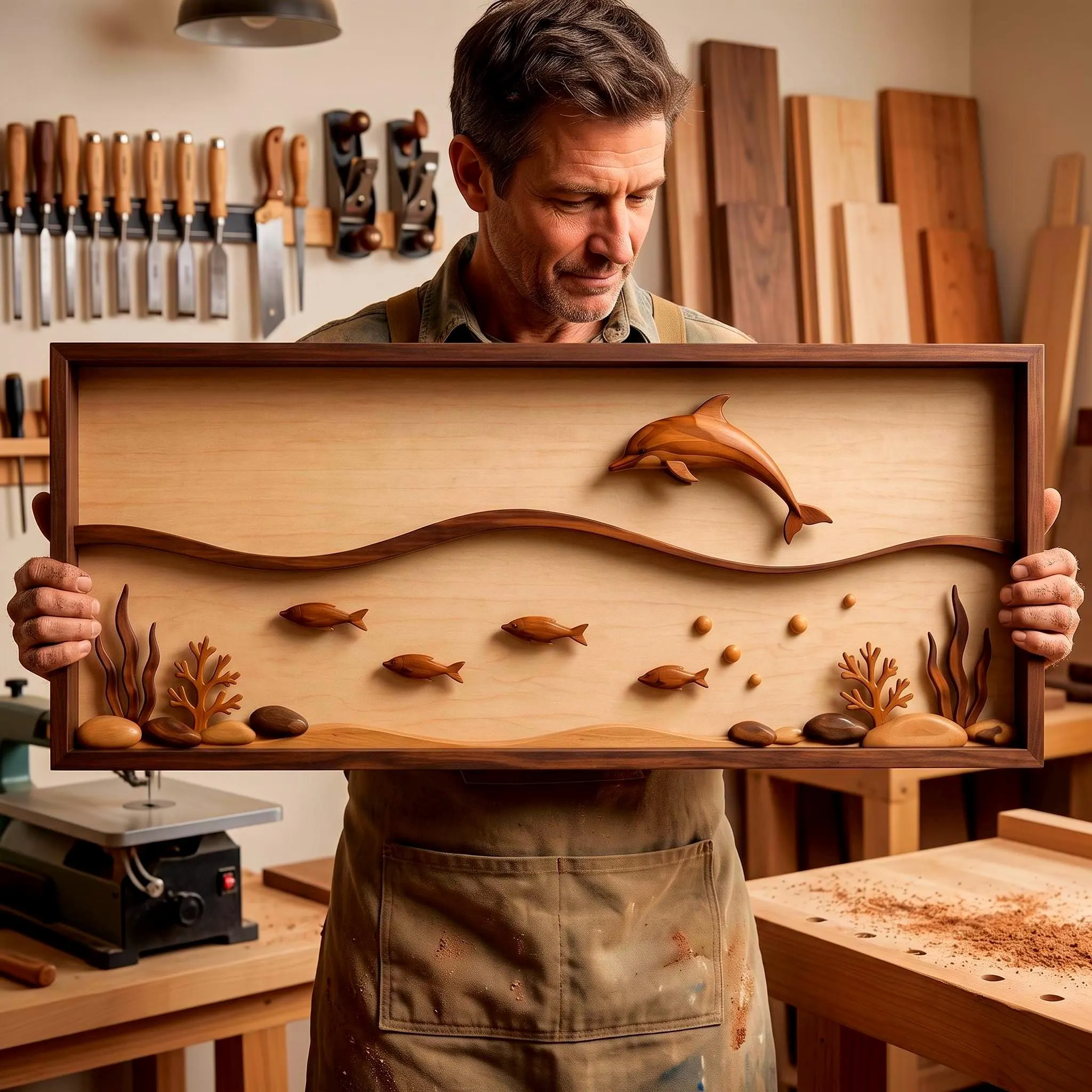 Dolphin Intarsia Woodworking Pattern | Ocean Scene Scroll Saw Project Fish Scroll Sewing (Digital Download)