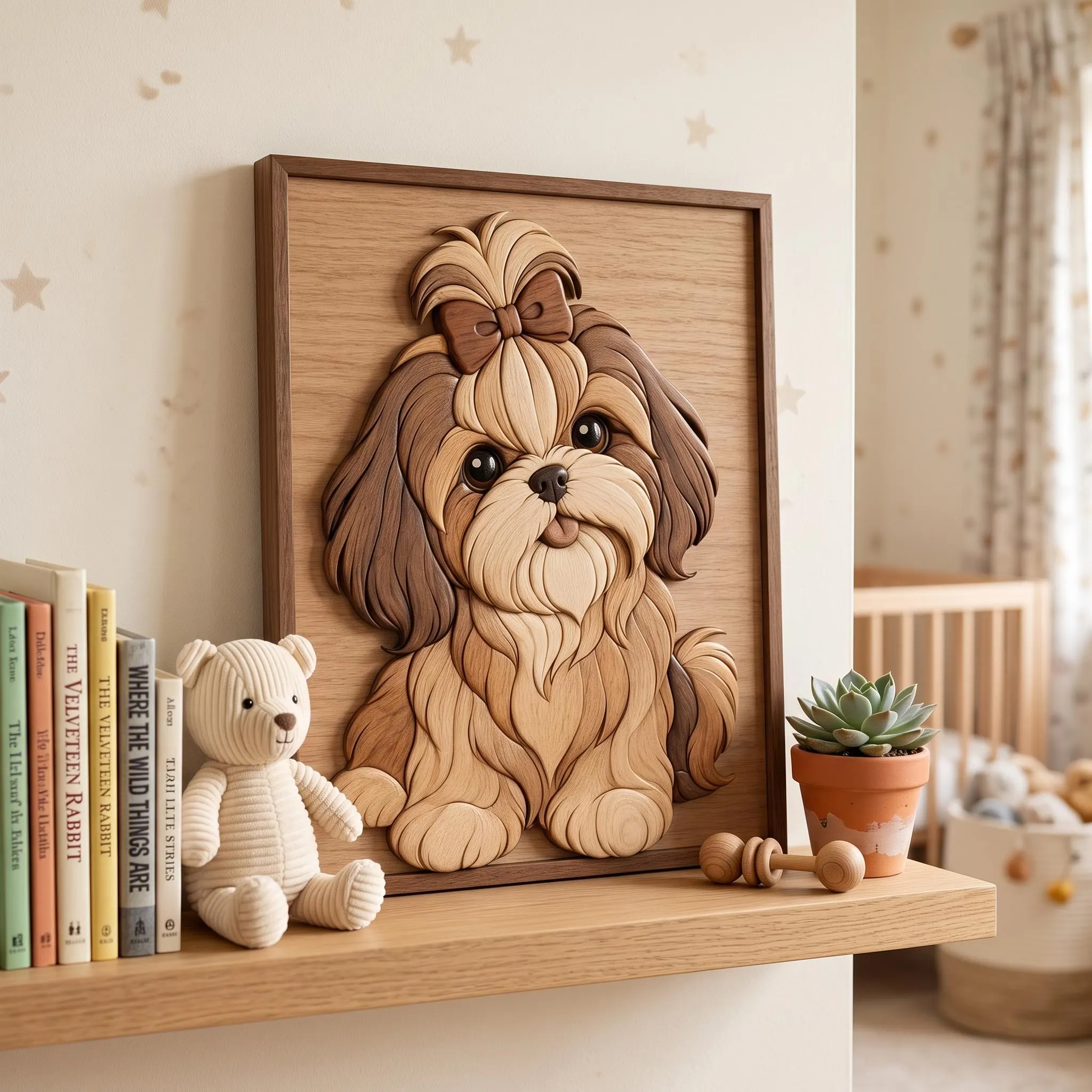 Shih Tzu Intarsia Pattern PDF SVG PNG, Dog Woodworking Plan, Scroll Saw Pattern, Wood Inlay Art, Shih Tzu Wall Decor