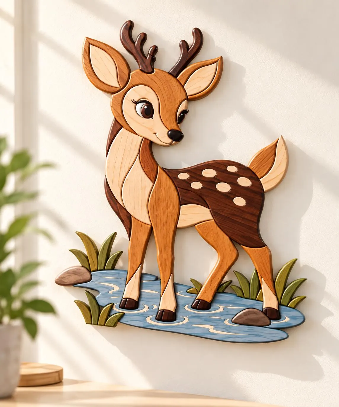 Woodland Deer Scroll Saw Pattern, Intarsia Woodworking Template (PDF, SVG, EPS)