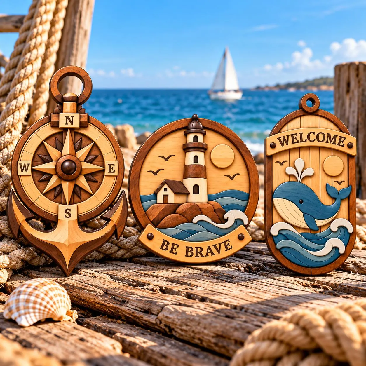 Nautical Scroll Saw Patterns Bundle, Lighthouse Whale Anchor SVG, Coastal Woodworking Templates, Laser Cut Files PDF EPS