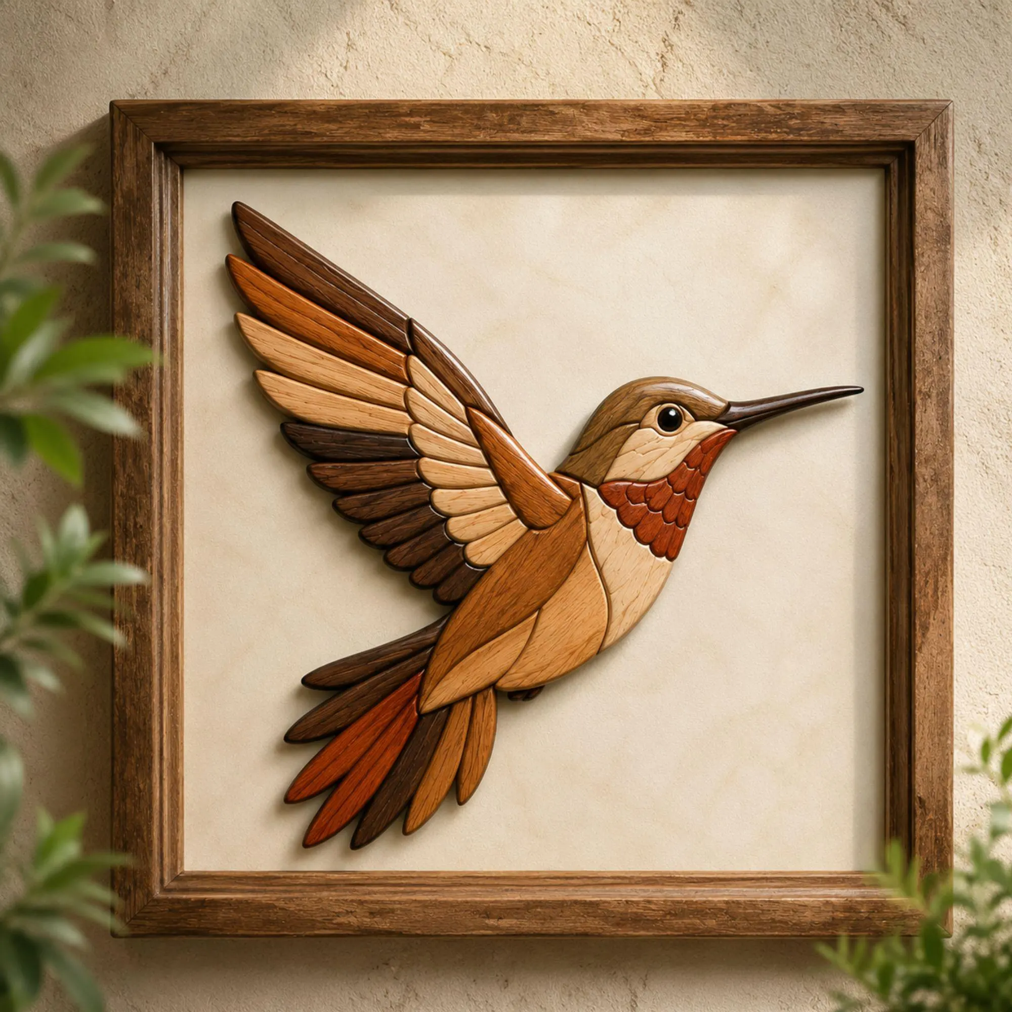 Hummingbird Intarsia Woodworking Pattern | Scroll Saw Bird Art Template | 3D wood craft (Digital Download)