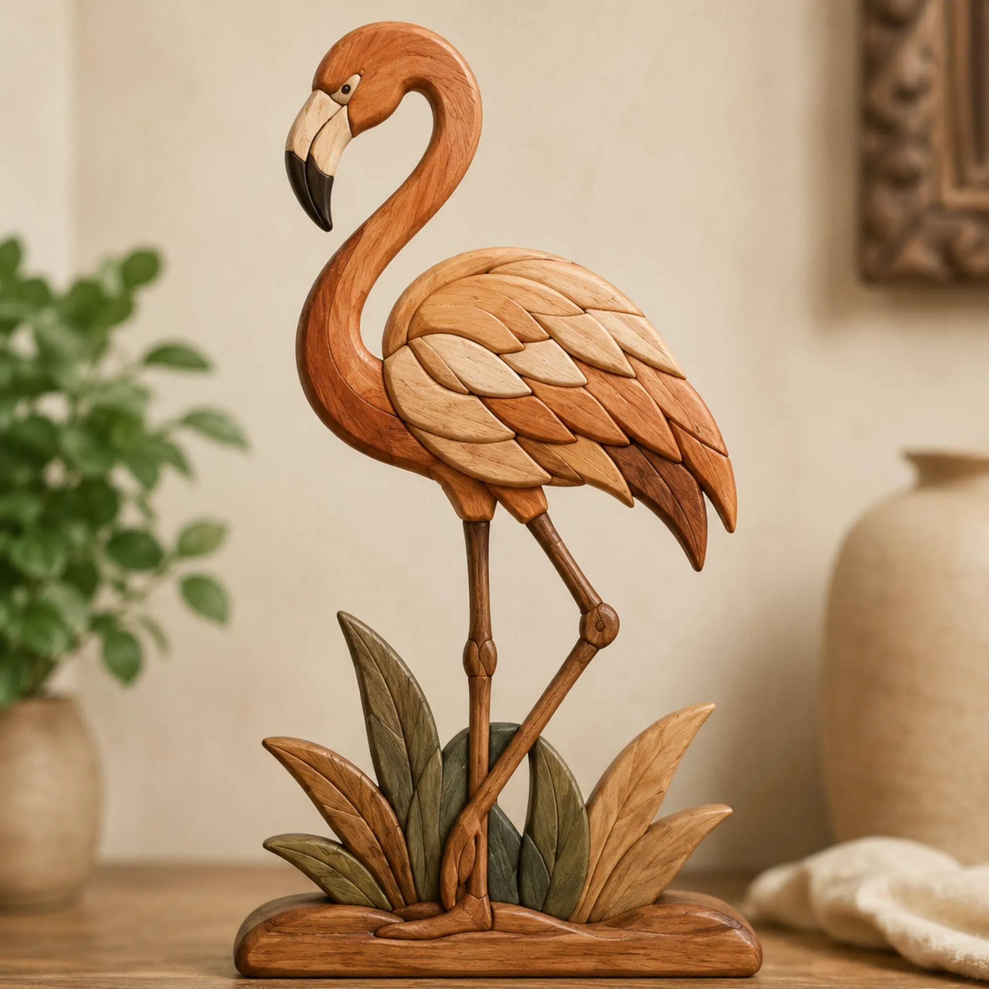 Flamingo Intarsia Pattern | 3D Wood Craft | Wooden Bird Wall Art Template | Digital download