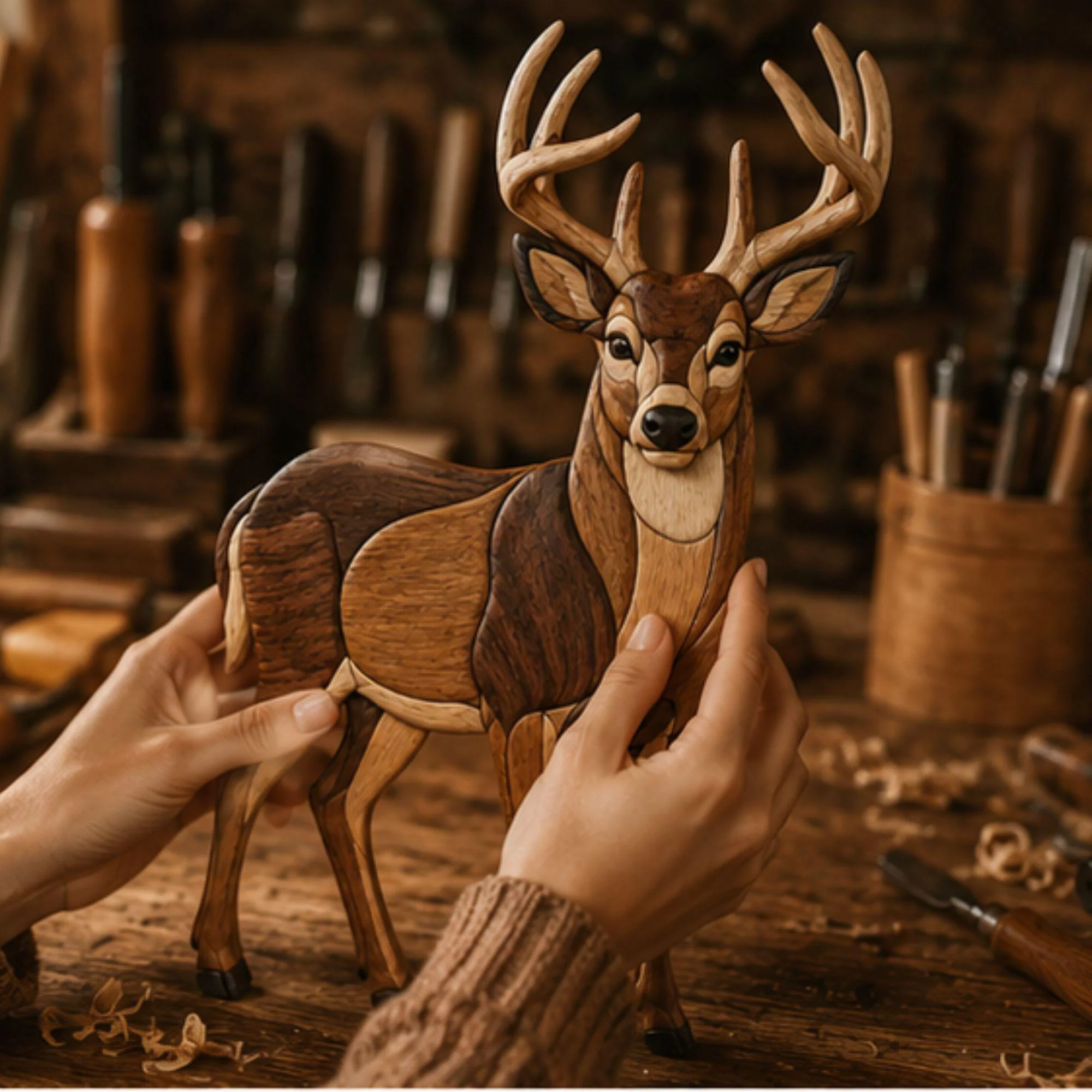 Whitetail Deer Intarsia Woodworking Pattern | Scroll Saw Wall Template | wood inlay design | Digital Download