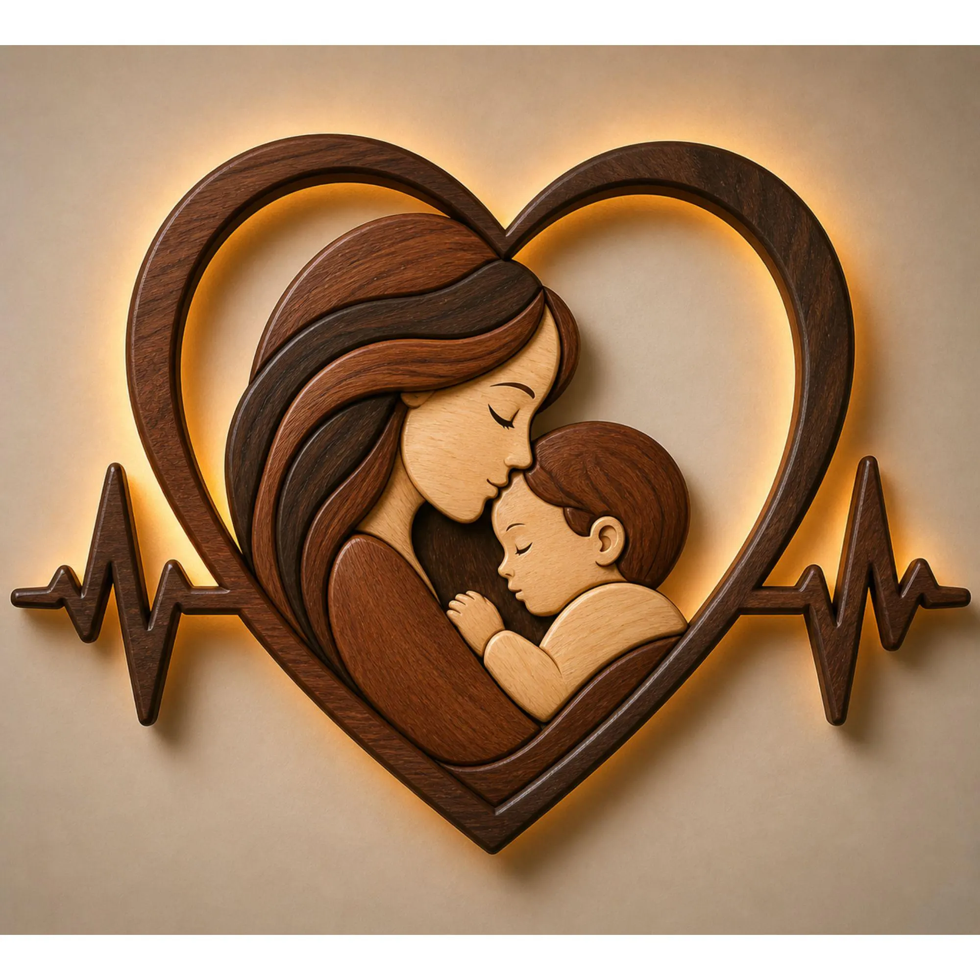 Mother and Baby Heart Intarsia Wood Wall Art Pattern | 3d wood craft | Digital Download