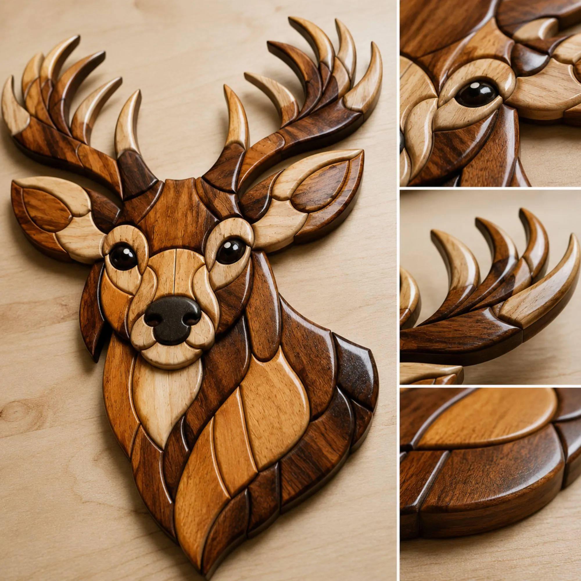 Deer Intarsia Pattern | Scroll Saw Woodworking Plan | Wood Inlay Design | Beginner Friendly | Instant Download