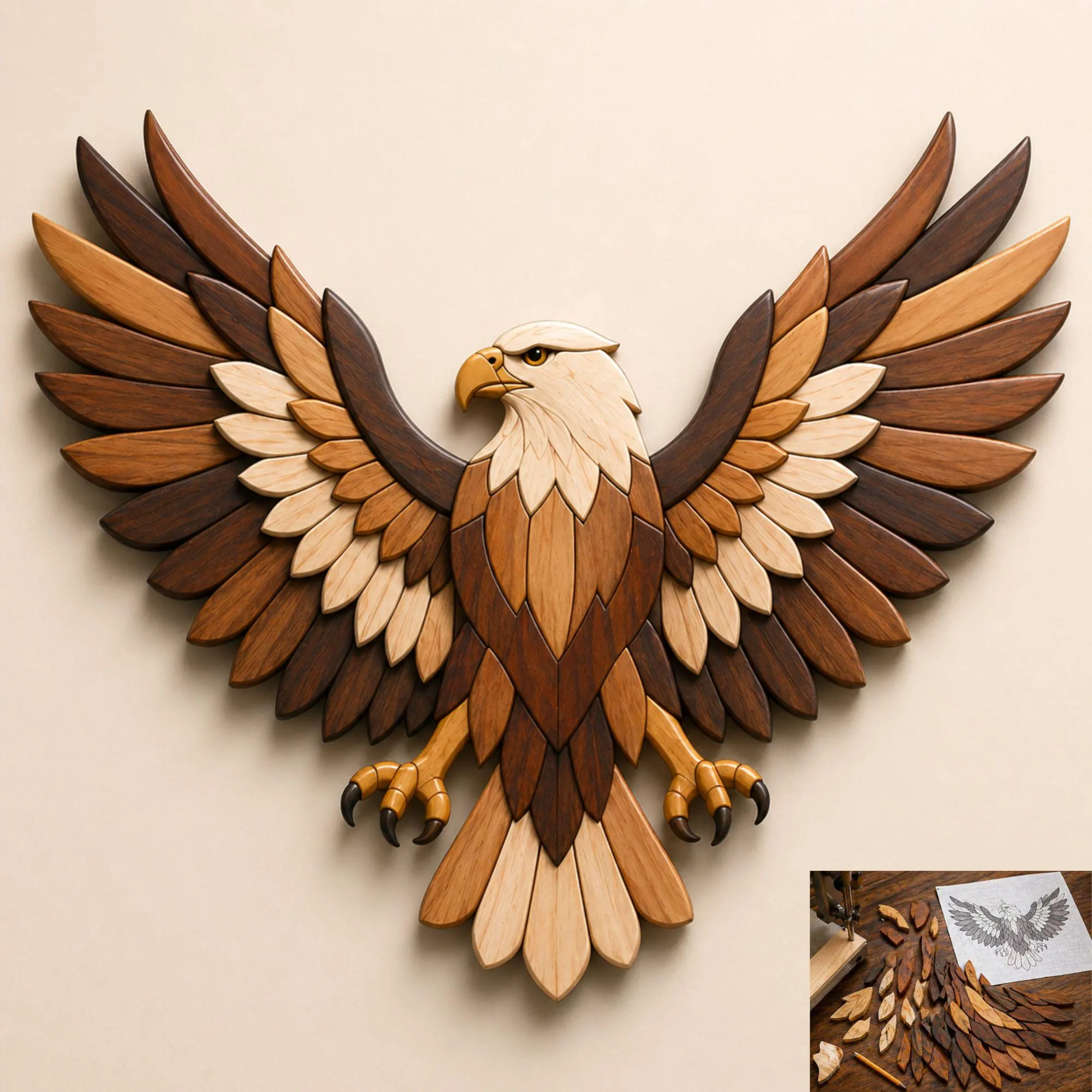 Flying Eagle Intarsia Wood Inlay Pattern | Scroll Saw Wall Art | Beginner Friendly | Digital Download