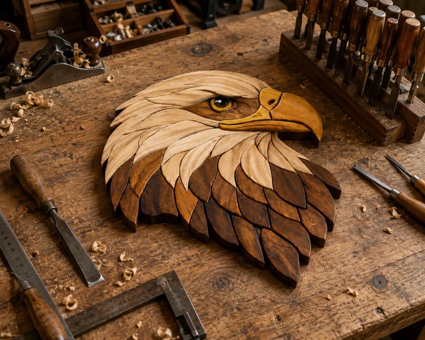 Eagle Intarsia Wood Art Pattern | Rustic Wildlife Wall Decor | Digital Download | Scroll saw templates