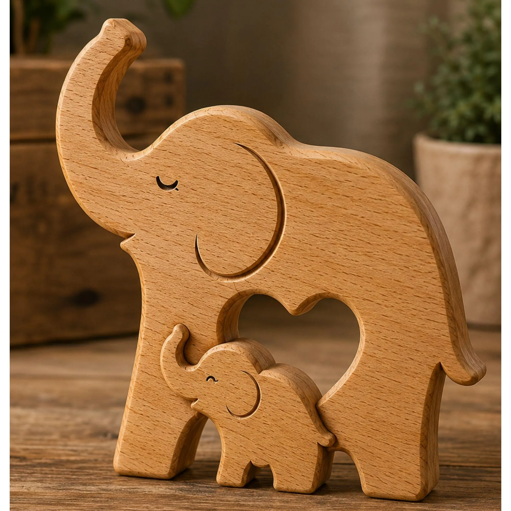 Mother Baby Elephant Scroll Saw Pattern, Wooden Sculpture Plan (PDF, JPG, PNG Download)