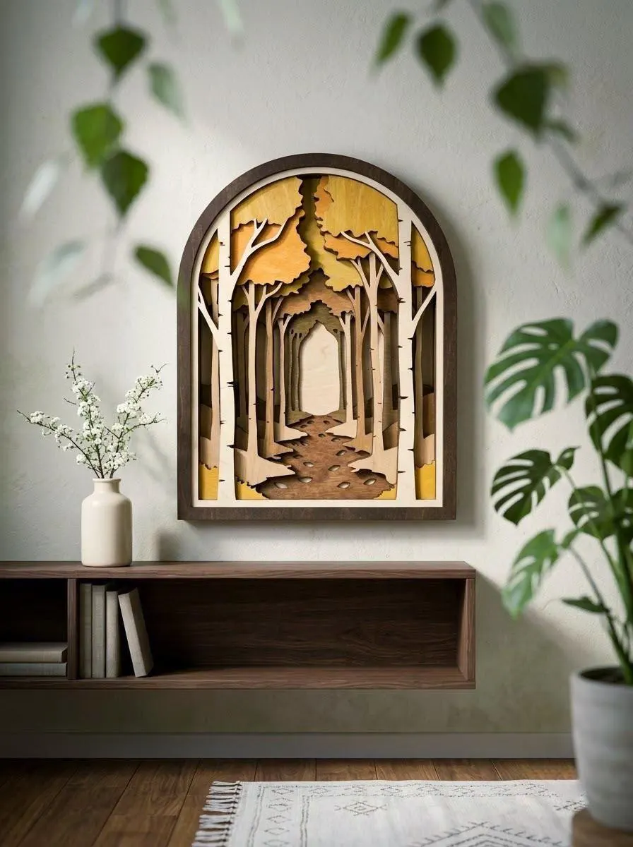 NB709 Autumn Forest Layered SVG | 12 Layers | Woodland Forest Wall Art | Laser Cut File | Fall Nature Decor | Digital Download